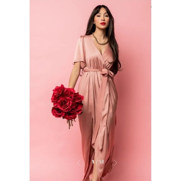 Baltic Born Dresses & Skirts - Baltic Born Sicily Maxi Wrap Dress in Blush Pink Belted Full Length MEDIUM EUC